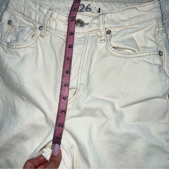 Free people Jeans Women 26 Ranger Wide Leg Cream Button Fly Distressed Crop HH - Picture 7 of 11